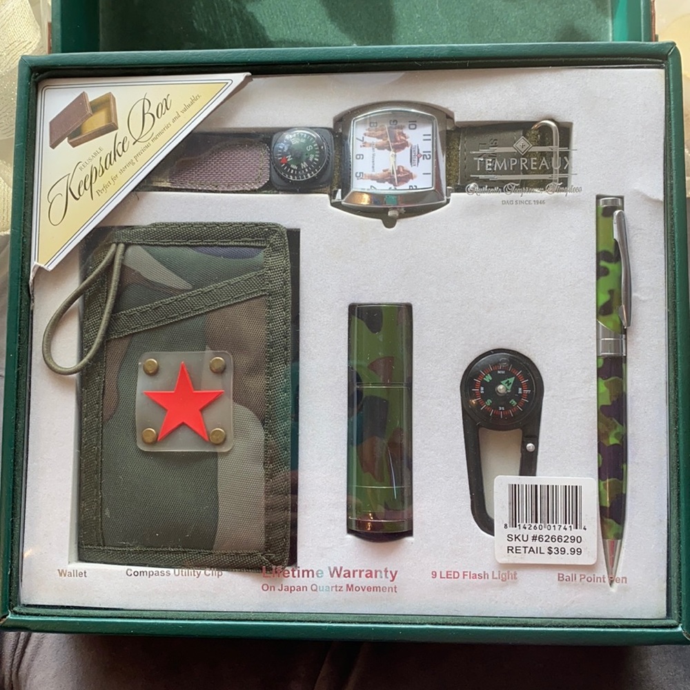 Tempreaux keepsake box with military watch compass